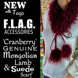 ▪️NWT▪️F.L.A.G. ACCESSORIES▪️Cranberry Genuine Mongolian Lamb & Suede Scarf